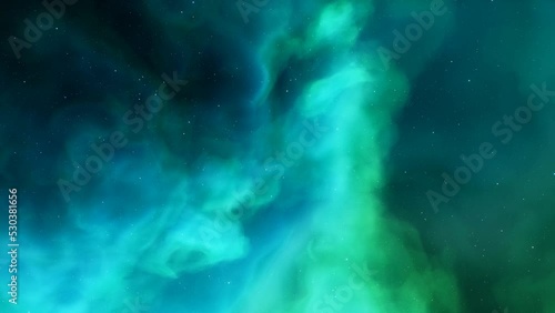 Flight through the galaxy, through the stars of the nebula in space. Colorful space background
