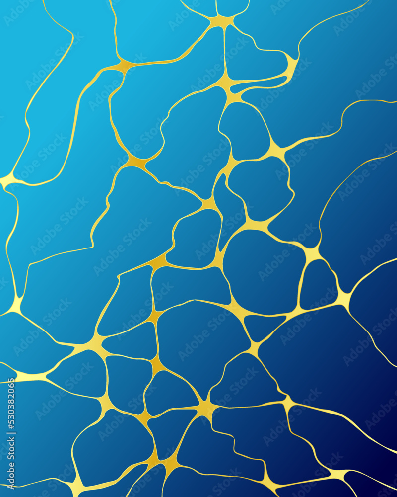Abstract decorative blue background with marble effect. Decorative wallpaper with golden neurolines and blue gradient. Abstract background for decoration and design Abstract decorative blue background with marble effect. Decorative wallpaper with golden neurolines and blue gradient. Abstract background for decoration and design