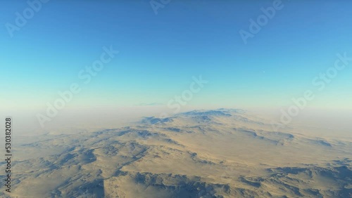 Aerial fly over martian red planet landscape
 photo