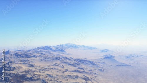 Aerial fly over martian red planet landscape
 photo