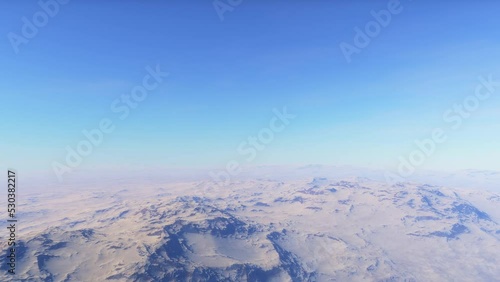 Aerial fly over martian red planet landscape
 photo