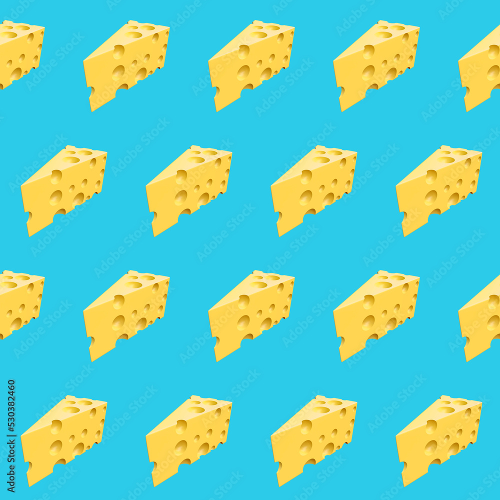 Seamless pattern with yellow triangle cheese pieces on blue background 3d rendered texture. Textile fabric print. Gift wrapping paper. Backdrop. Repeating tile. Abstract food design template element. Seamless pattern with yellow triangle cheese pieces on blue background 3d rendered texture. Textile fabric print. Gift wrapping paper. Backdrop. Repeating tile. Abstract food design template element.