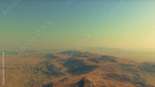 Aerial fly over martian red planet landscape
 photo