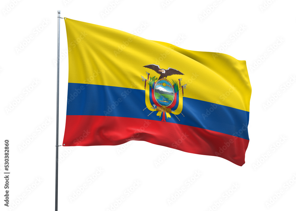 Ecuador Waving Flag, 3d Flag illustration, Ecuador National Flag with a white isolated background Ecuador Waving Flag, 3d Flag illustration, Ecuador National Flag with a white isolated background