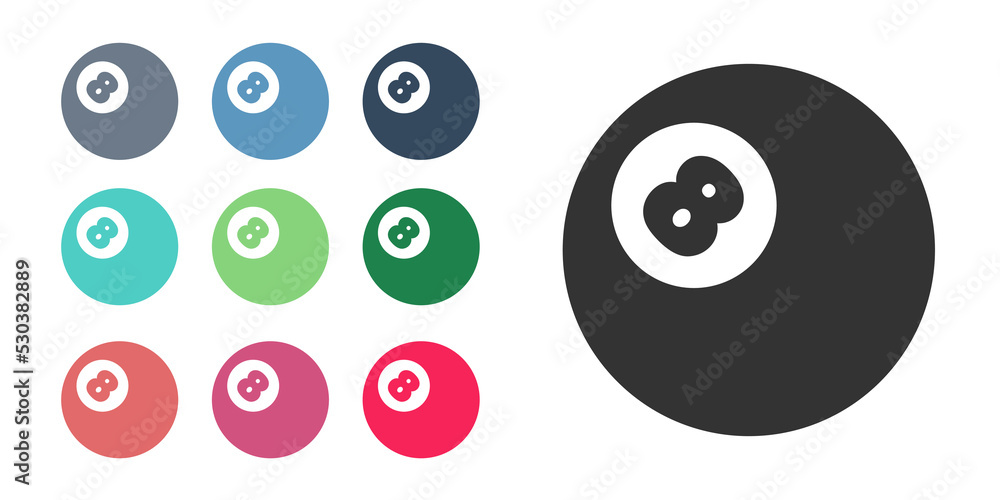 Black Billiard pool snooker ball with number 8 icon isolated on white background. Set icons colorful. Vector Black Billiard pool snooker ball with number 8 icon isolated on white background. Set icons colorful. Vector