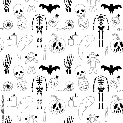 Seamless black and white Halloween pattern.