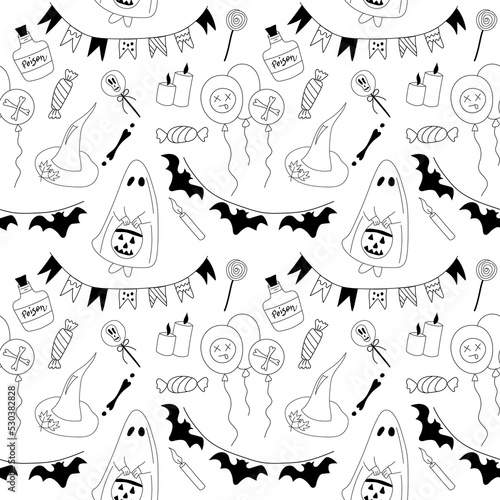 Seamless black and white Halloween pattern.