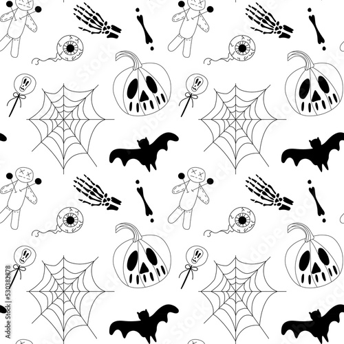 Seamless black and white Halloween pattern.