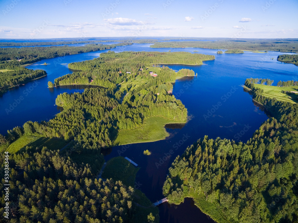 Aerial view of peninsula on Pyhajarvi lake (Holy lake), Finland Stock