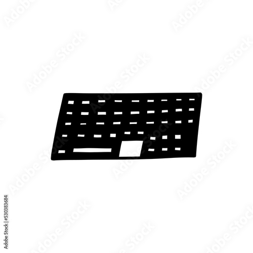 Simple portable abstract desktop keyboard. Wireless keypad. Vector black and white isolated illustration hand drawn doodle. Device personal. Single icon