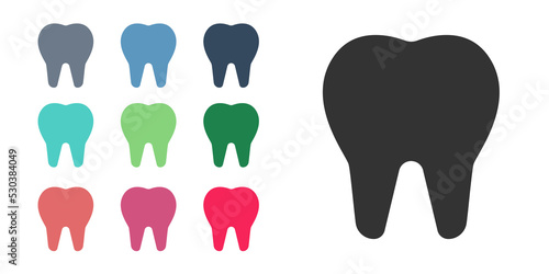 Black Tooth icon isolated on white background. Tooth symbol for dentistry clinic or dentist medical center and toothpaste package. Set icons colorful. Vector