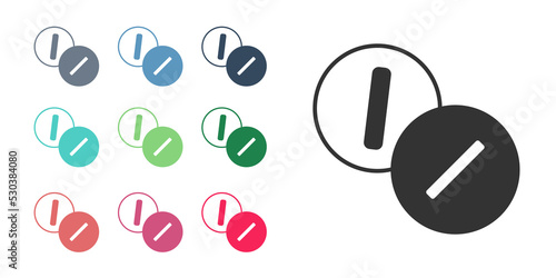 Black Toothache painkiller tablet icon isolated on white background. Tooth care medicine. Capsule pill and drug. Pharmacy design. Set icons colorful. Vector