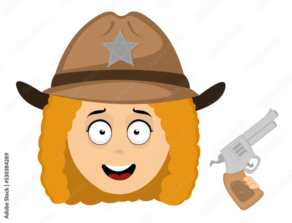 Vector emoticon illustration of the face of a woman cartoon sheriff