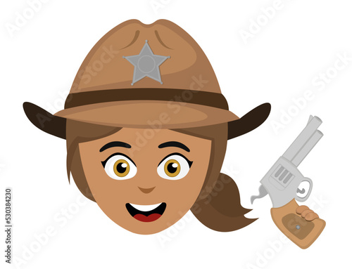 Vector illustration of the face of a woman sheriff with a gun in her hand