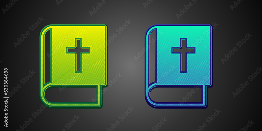 Green and blue Holy bible book icon isolated on black background. Vector Green and blue Holy bible book icon isolated on black background. Vector