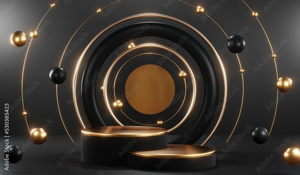 Obraz premium 3D rendering of blank product background for cream cosmetics Modern black podium background
