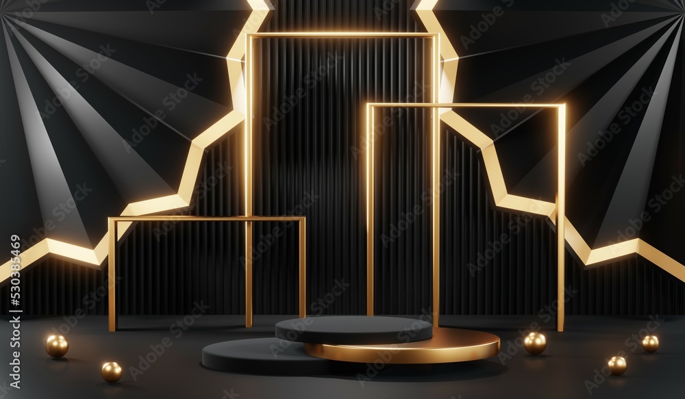 Fototapeta premium 3D rendering of blank product background for cream cosmetics Modern black podium background
