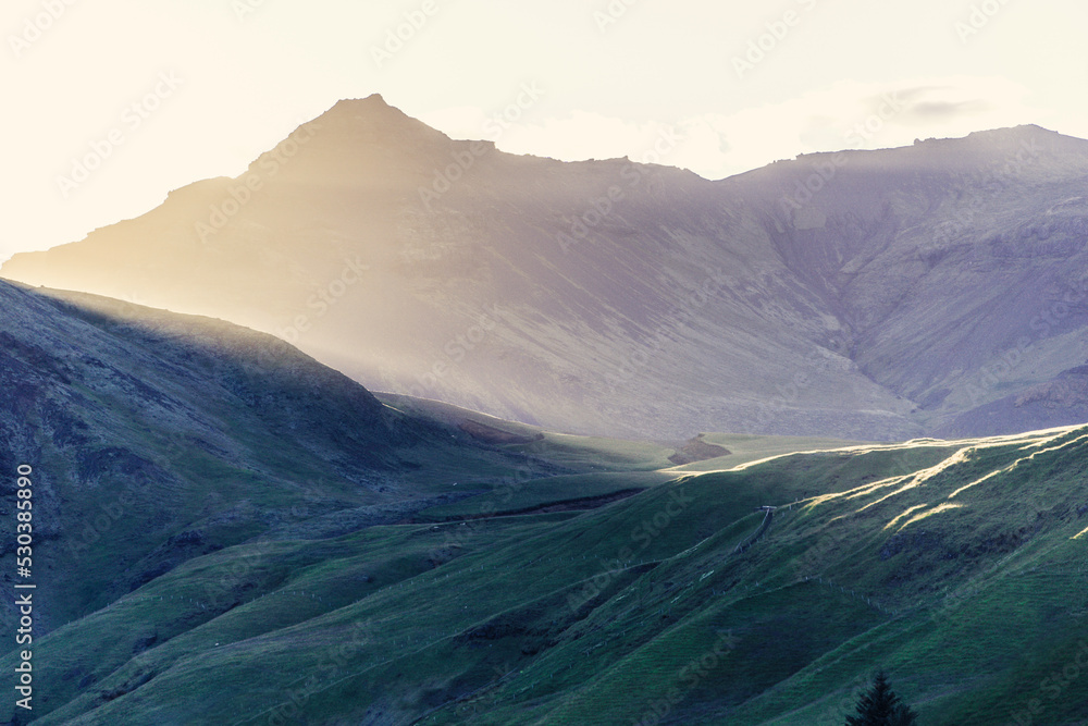 Fototapeta premium Sunset over mountains in Iceland - HDR photograph