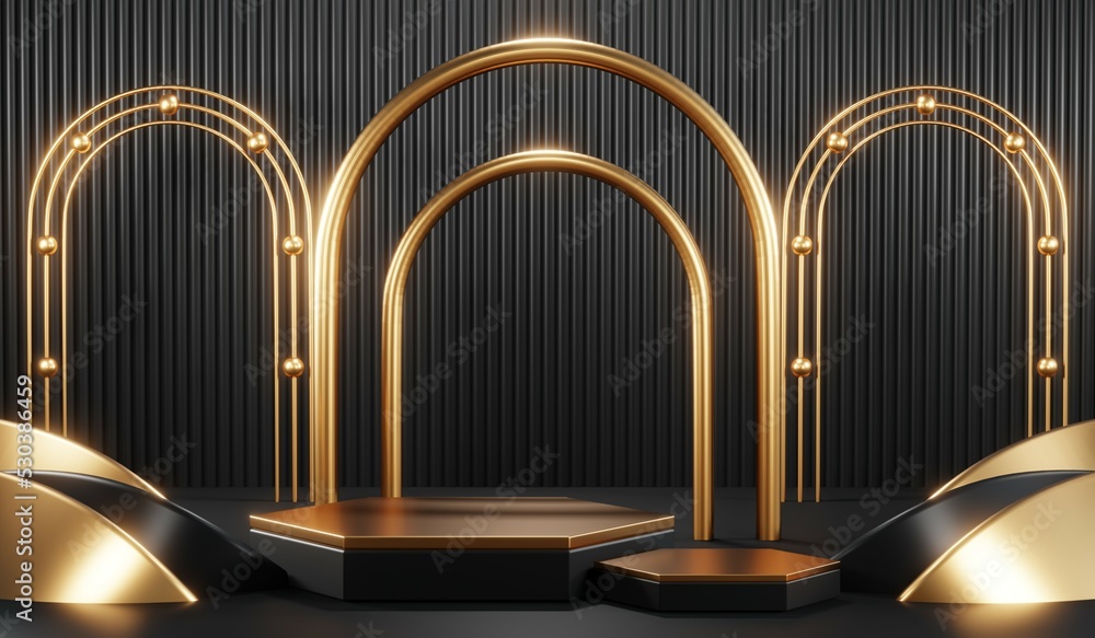 Obraz premium 3D rendering of blank product background for cream cosmetics Modern black podium background