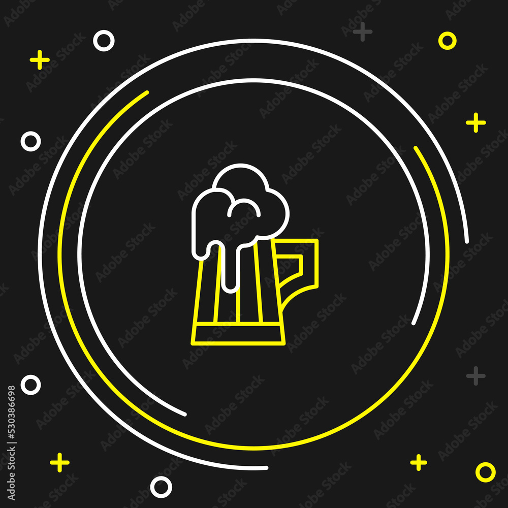 Line Wooden beer mug icon isolated on black background. Colorful outline concept. Vector Line Wooden beer mug icon isolated on black background. Colorful outline concept. Vector