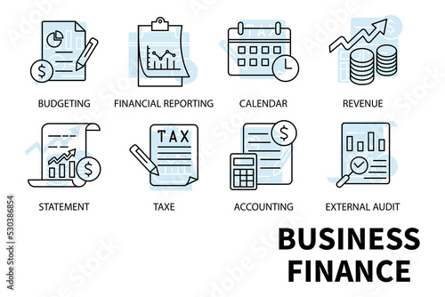 Business finance icons set . Business finance pack symbol vector elements for infographic web