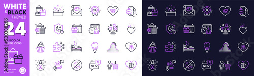 Romantic gift, Love letter and Insomnia line icons for website, printing. Collection of Guard, Shopping, Ice cream icons. New, Say yes, Journey web elements. Cupcake, Sleep, Puzzle. Vector