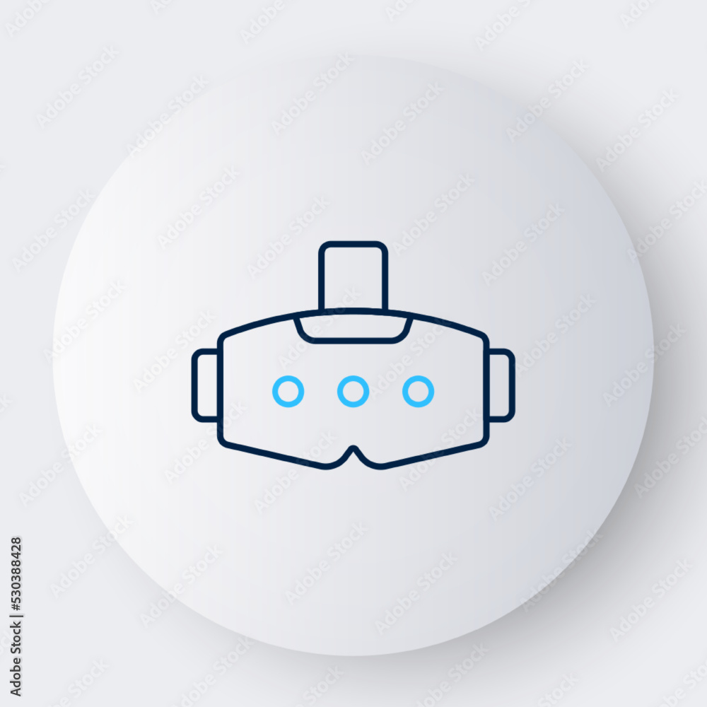 Line Virtual reality glasses icon isolated on white background. Stereoscopic 3d vr mask. Optical head mounted display. Colorful outline concept. Vector Line Virtual reality glasses icon isolated on white background. Stereoscopic 3d vr mask. Optical head mounted display. Colorful outline concept. Vector