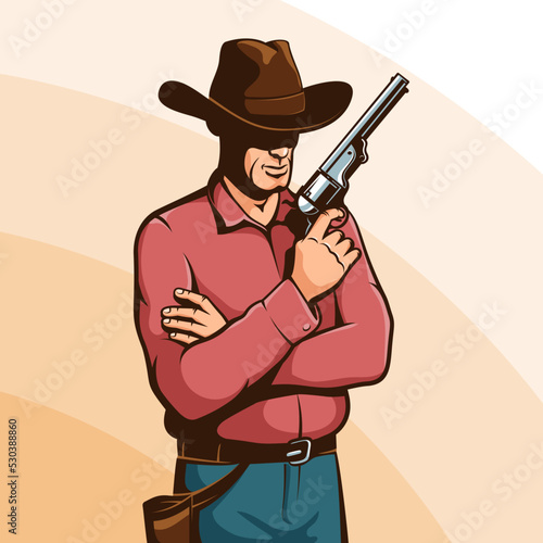Cool cowboy from western with a gun. Gunman in the wild west.