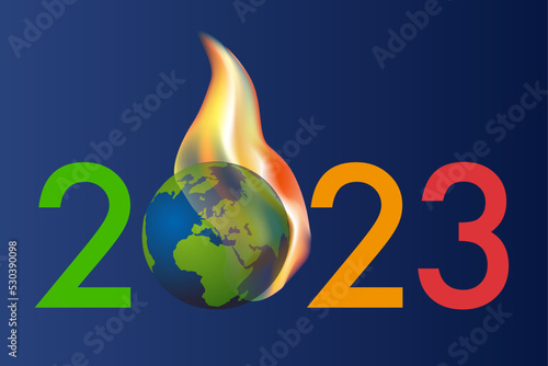 Carte de vœux 2023 sur le thème de l’environnement et de la lutte contre le dérèglement climatique avec le symbole de la terre qui brûle.