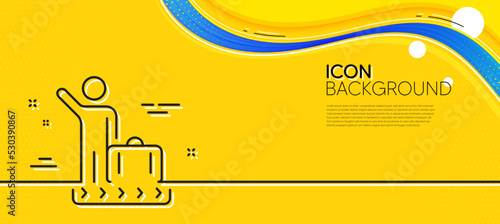 Luggage belt line icon. Abstract yellow background. Suitcase bag sign. Baggage claim symbol. Minimal luggage belt line icon. Wave banner concept. Vector