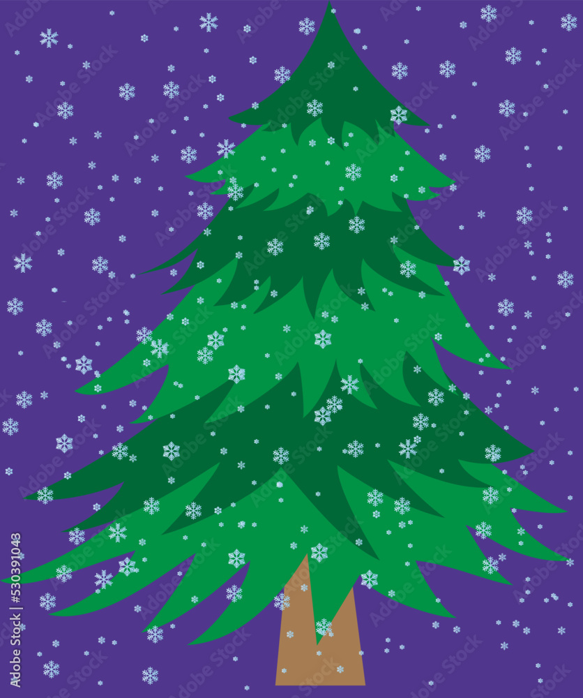pine tree and snow on a blue background