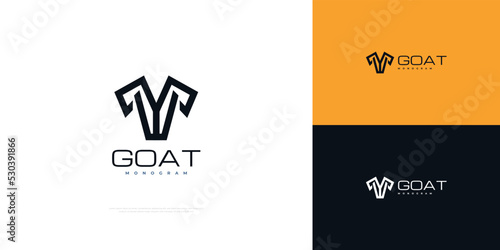 Abstract Goat Logo with Initials YV or YU. VY or UY Monogram Logo