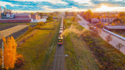 Freight train. Railway station.Ukraine. Ukrzaliznytsia