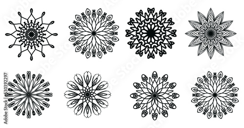 Mandalas for coloring book. Color pages set. Decorative round ornaments. Anti-stress therapy patterns. Weave design elements. Yoga logos, backgrounds for meditation. Unusual flowers. Oriental vector