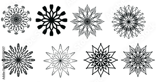 Mandalas for coloring book. Color pages set. Decorative round ornaments. Anti-stress therapy patterns. Weave design elements. Yoga logos, backgrounds for meditation. Unusual flowers. Oriental vector