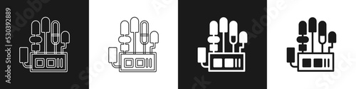 Set Mechanical robot hand icon isolated on black and white background. Robotic arm symbol. Technological concept. Vector