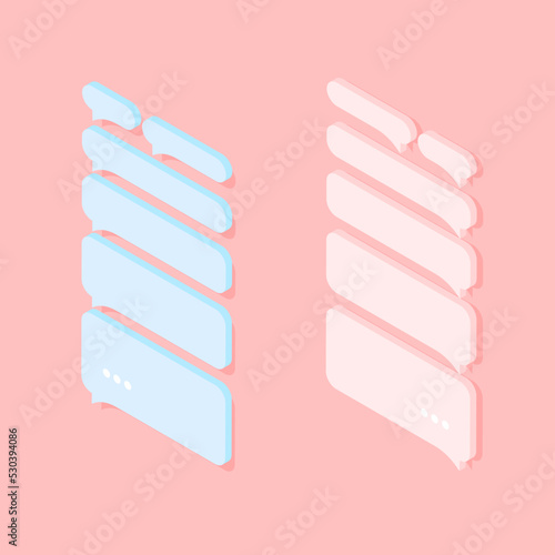 Vector dialog box bubble set isolated on pink background. Isometric cartoon quotes frames and remark. Callouts template collection.