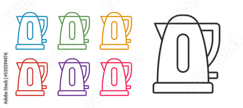 Set line Electric kettle icon isolated on white background. Teapot icon. Set icons colorful. Vector