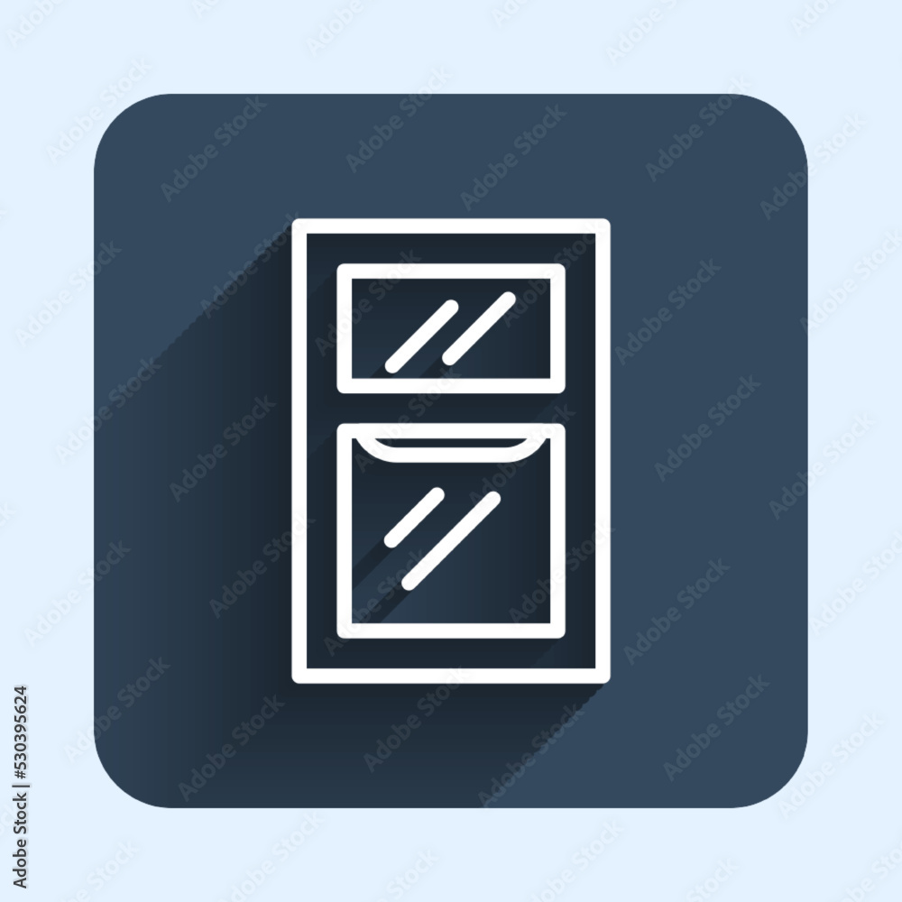 White line Window in room icon isolated with long shadow background. Blue square button. Vector White line Window in room icon isolated with long shadow background. Blue square button. Vector