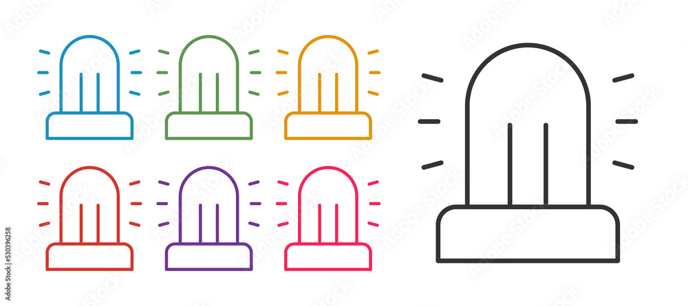 Set line Flasher siren icon isolated on white background. Emergency flashing siren. Set icons colorful. Vector Set line Flasher siren icon isolated on white background. Emergency flashing siren. Set icons colorful. Vector