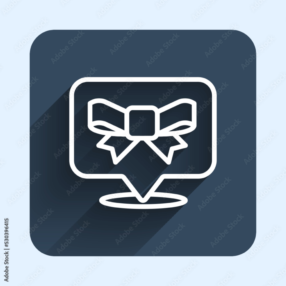 White line Gift bow icon isolated with long shadow background. Blue square button. Vector White line Gift bow icon isolated with long shadow background. Blue square button. Vector