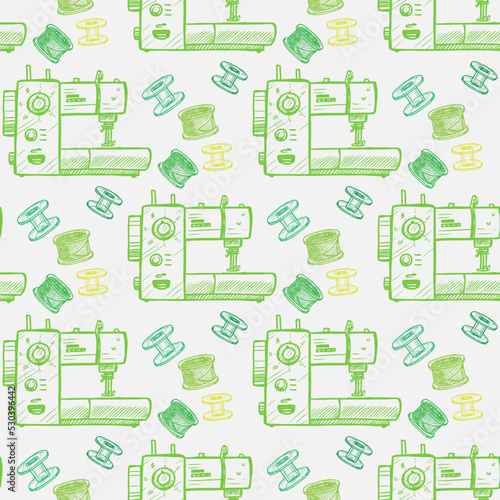 sewing machine vector seamless pattern on white background