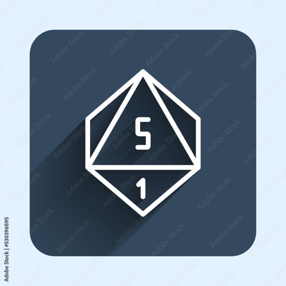 White line Game dice icon isolated with long shadow background. Casino gambling. Blue square button. Vector White line Game dice icon isolated with long shadow background. Casino gambling. Blue square button. Vector