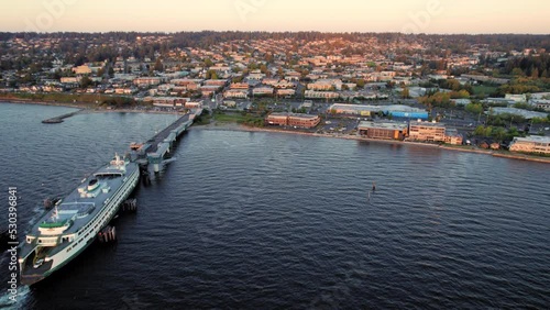 Drone Pan of Edmonds Washington Waterfront photo