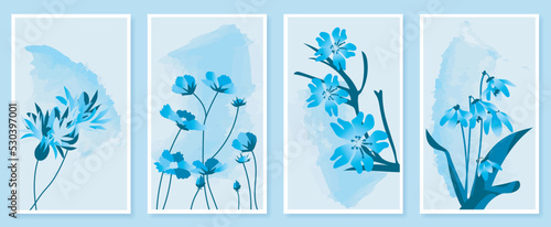 Abstract botanical wall art set. Vector illustration in scandinavian design