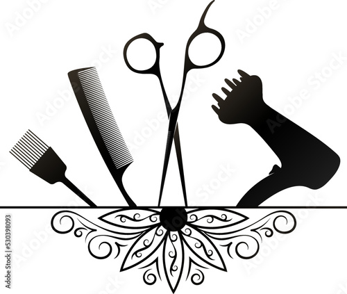 Hair stylist tool and pattern. Design for hair salon and beauty salon