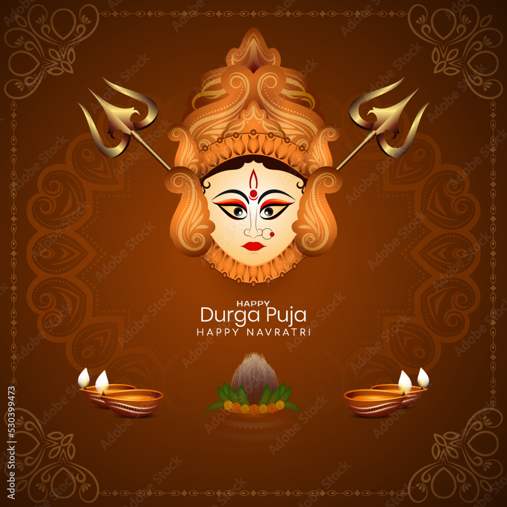 Stylish Durga Puja and Happy navratri traditional festival greeting card Stylish Durga Puja and Happy navratri traditional festival greeting card