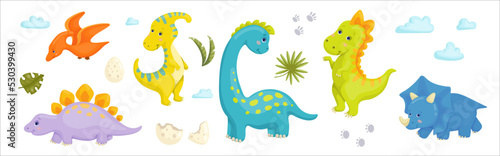 Set of cute cartoon dinosaurs.Vector graphics.