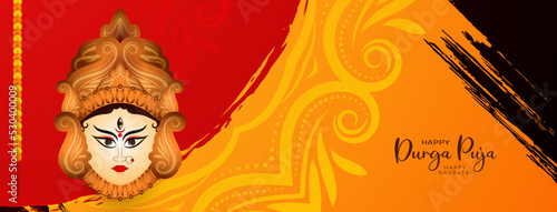 Cultural Indian festival Durga Puja and Happy navratri banner with goddess Durga face