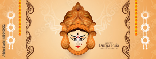 Durga Puja and Happy navratri traditional Hindu indian festival greeting banner